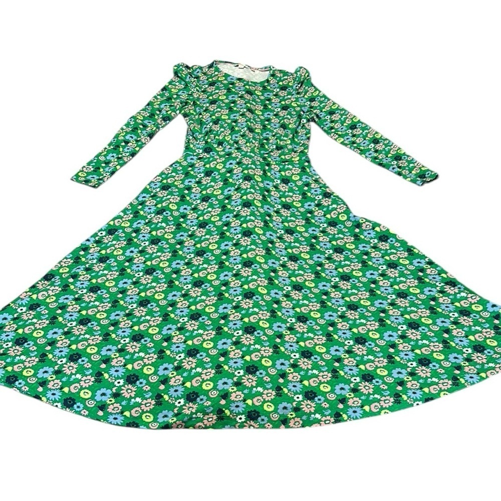 Boden Womens Puff Sleeve Jersey maxi Dress Emerald Elegant Bloom Stretch size 6R